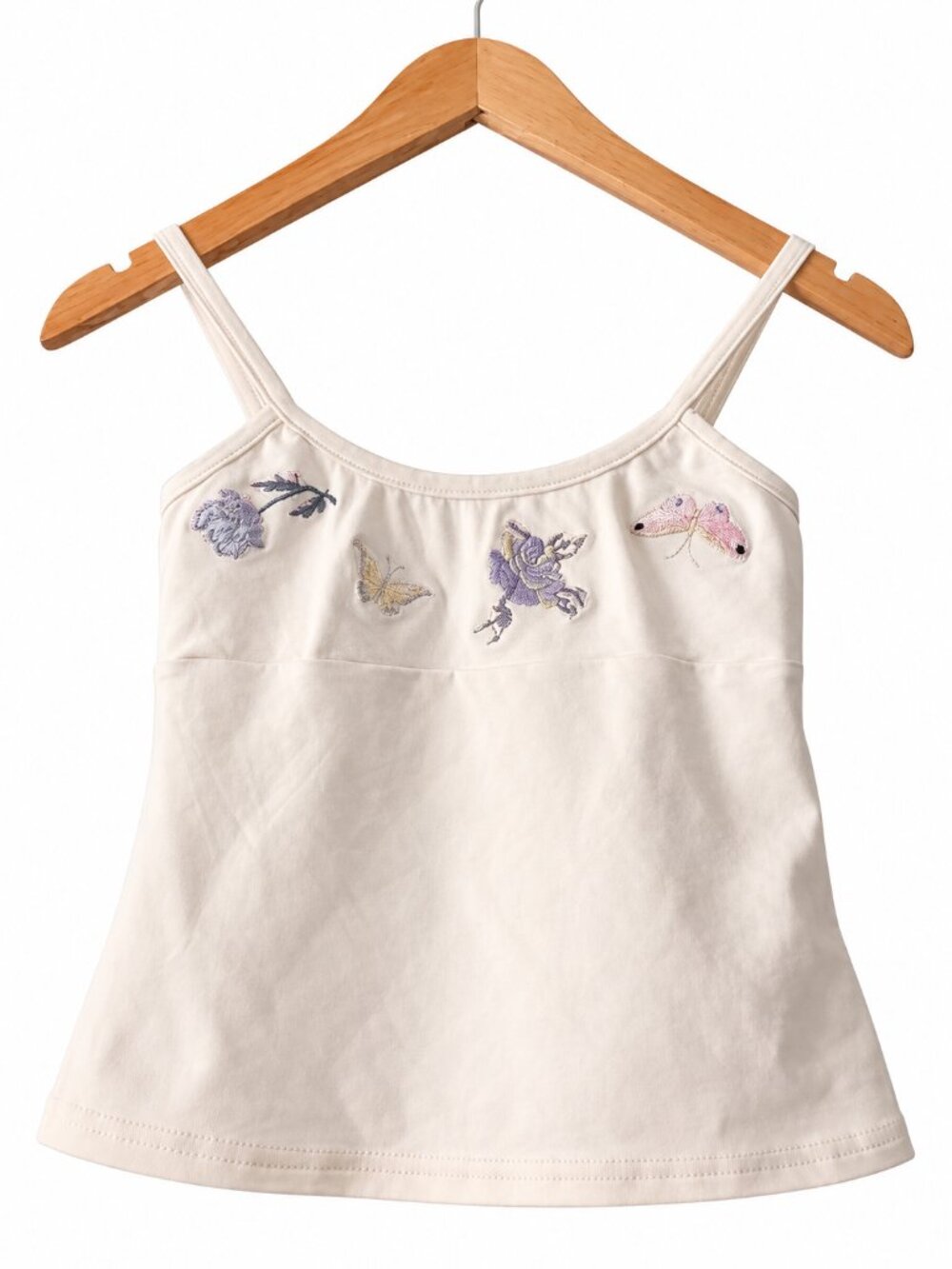 Bebe White Butterfly Floral Embroidered Cami Tank Made in USA Y2K Style S